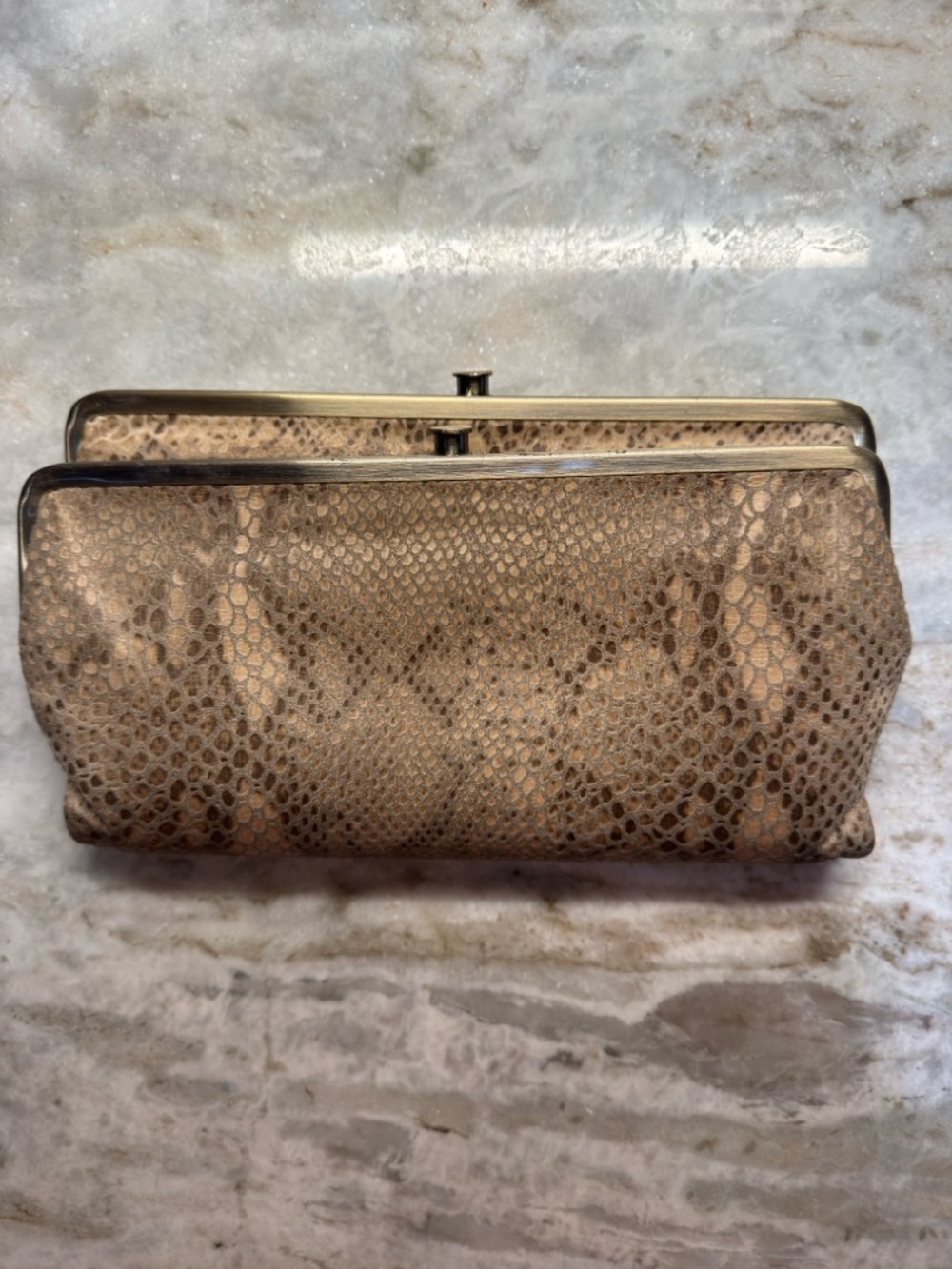 Hobo International Leather Snake Print Frame Clutch Wallet